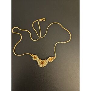 Vintage Necklace With Rhinestone/Amber Stones. (528)